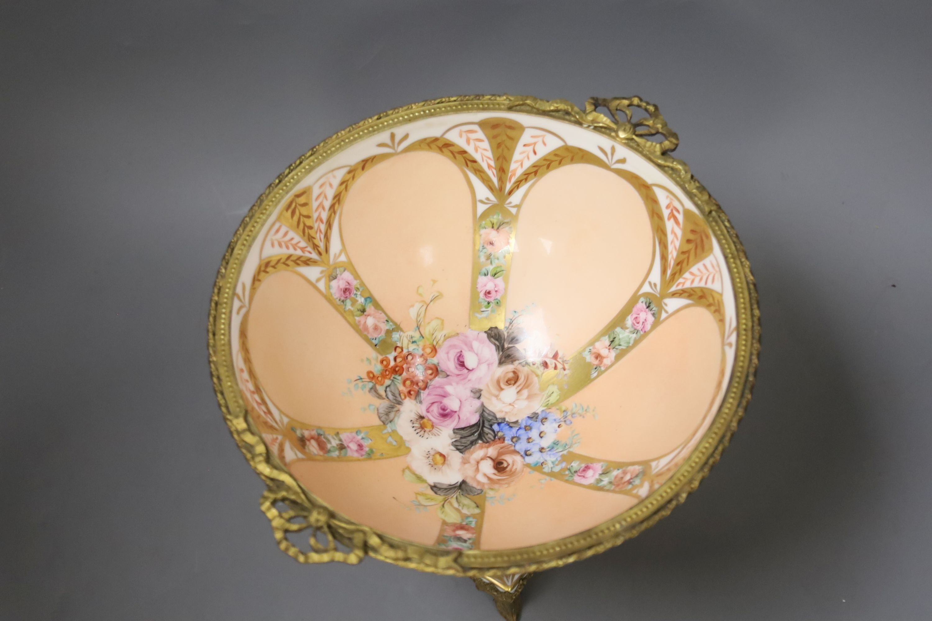A Limoges hand painted porcelain and gilt metal centrepiece. 20.5cm